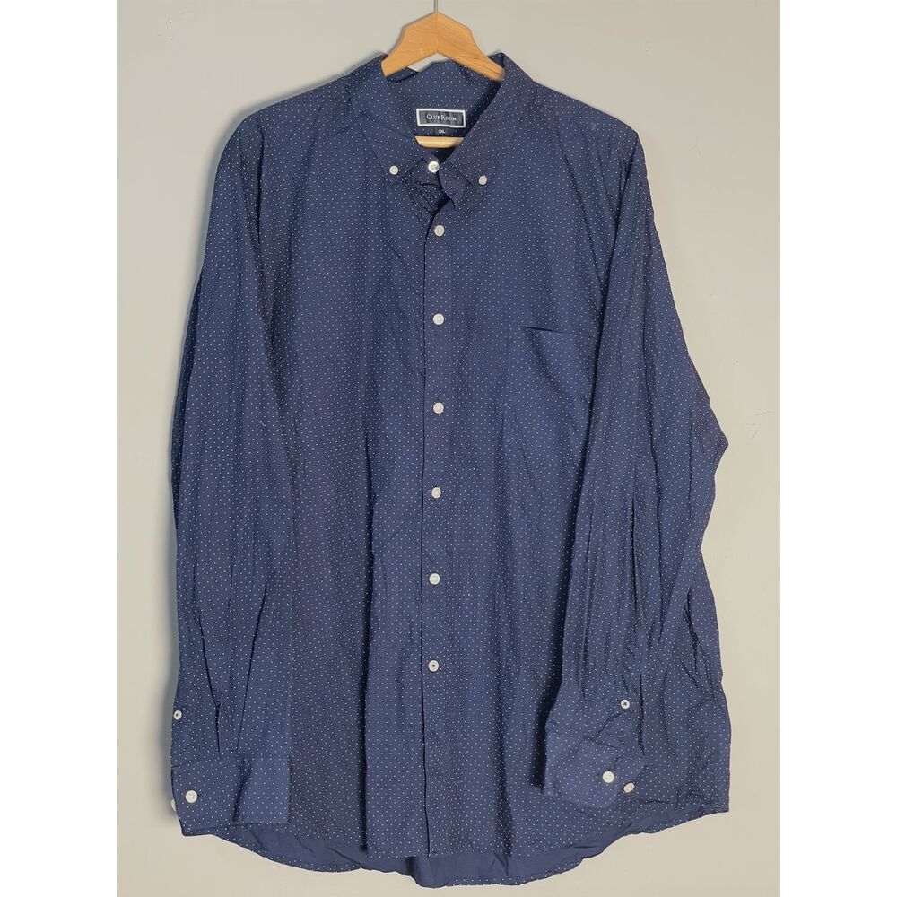 Club Room Mens 3XL Navy Polka Dot Button Down Shirt Big and Tall Dress Casual